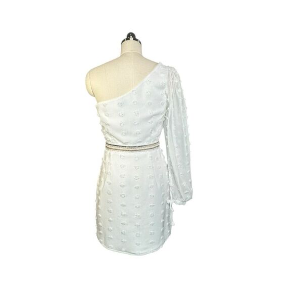 Runaway the Label White Alira One Shoulder Long Sleeve mini Dress | S - Picture 3 of 8